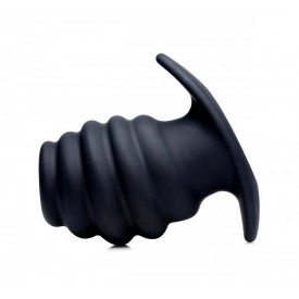 Средняя черная анальная пробка Hive Ass Tunnel Silicone Ribbed Hollow Anal Plug Medium - 8,13 см.